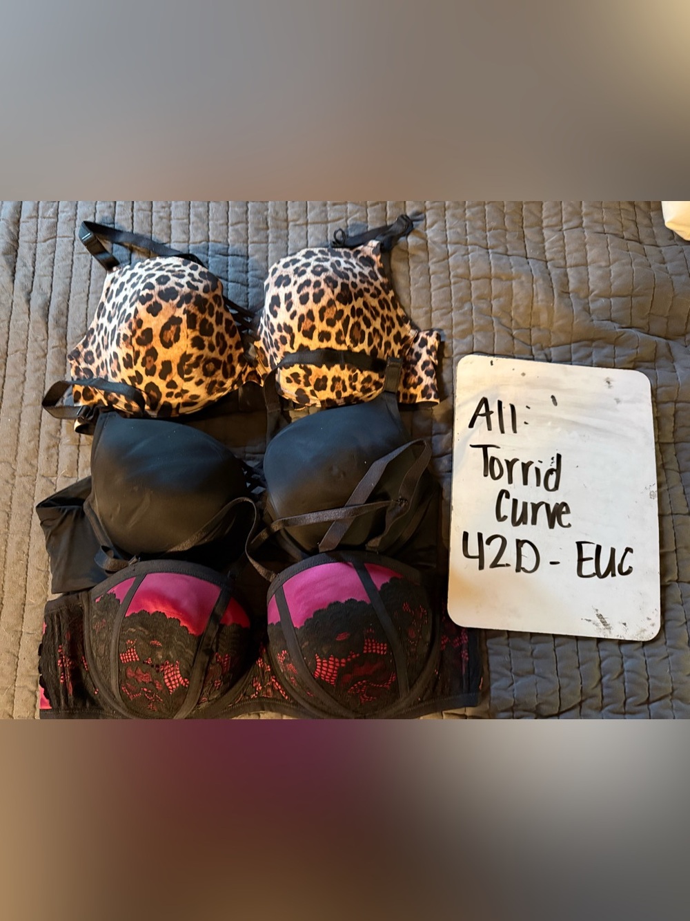 torrid Leopard, Black & Pink Lace 42D Bra Trio